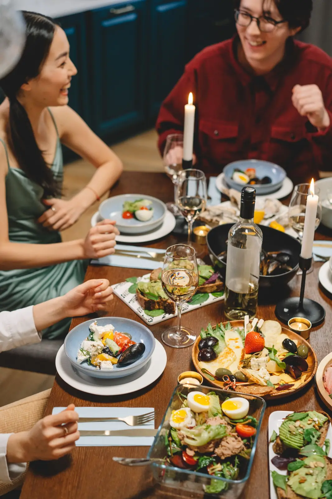 Friends talking over dinner
