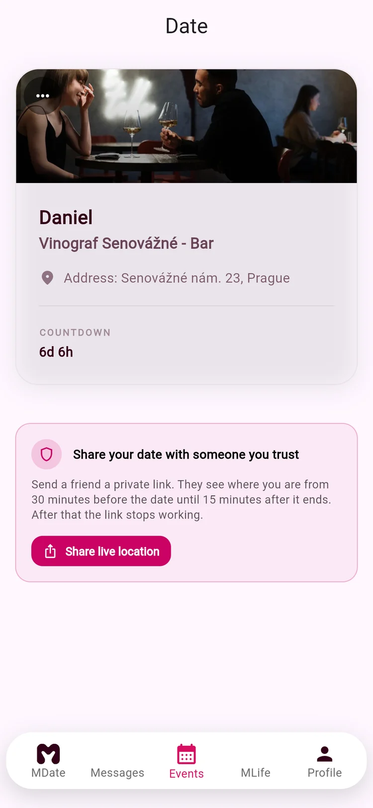 M app: share your date with a trusted friend