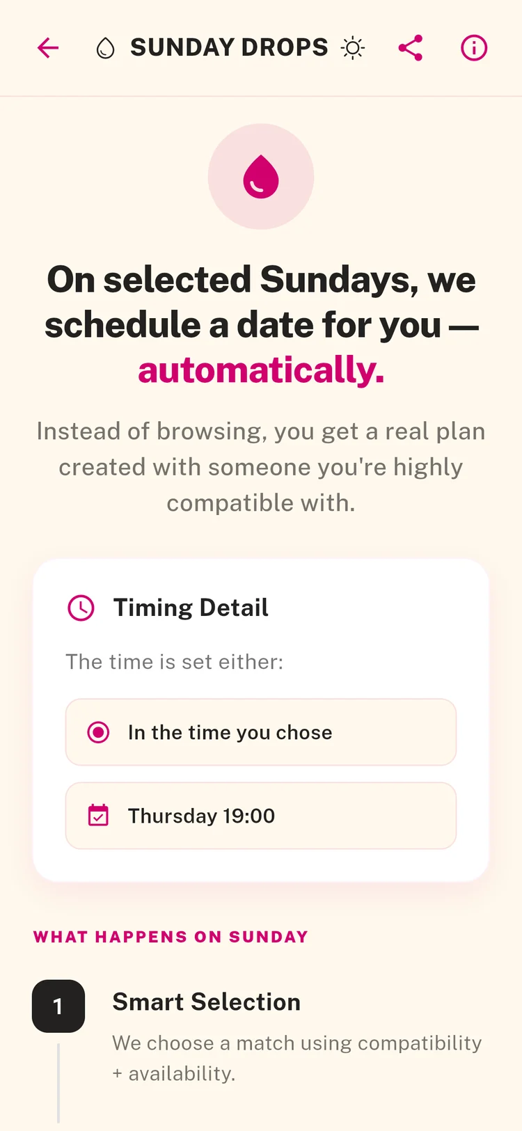M app: a Sunday Drop with a ready date plan